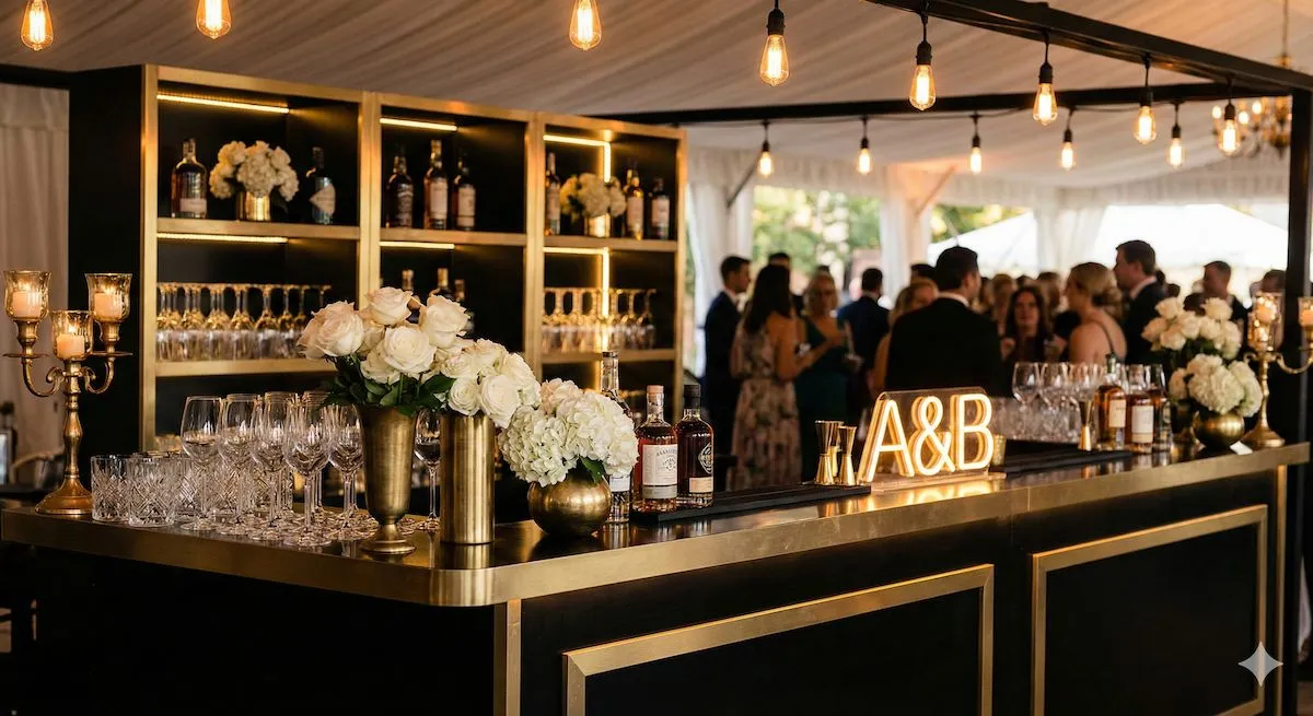 Elegant black and gold wedding bar